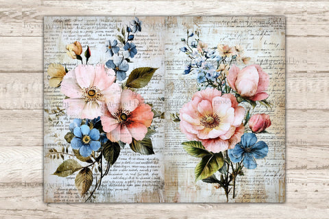 Vintage Flowers Junk Journal Pages | Botanical Collage Sheet SVG GlamArtZhanna 