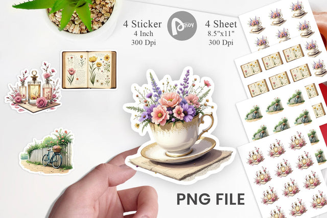Vintage Flowers Sticker Sublimation artnoy 