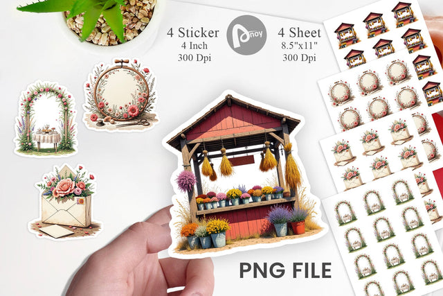 Vintage Flowers Sticker Sublimation artnoy 