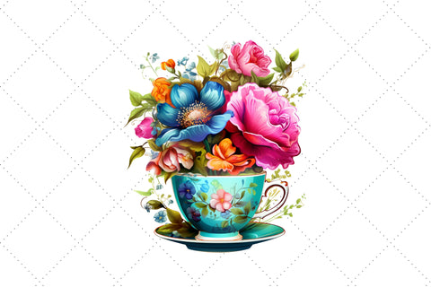 Vintage Flowers Tea Cup and Pot Clipart Sublimation FloridPrintables 