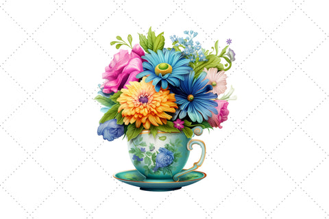 Vintage Flowers Tea Cup and Pot Clipart Sublimation FloridPrintables 