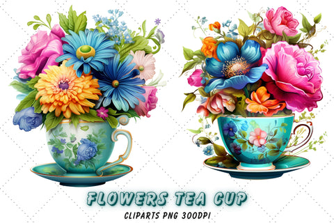 Vintage Flowers Tea Cup and Pot Clipart Sublimation FloridPrintables 