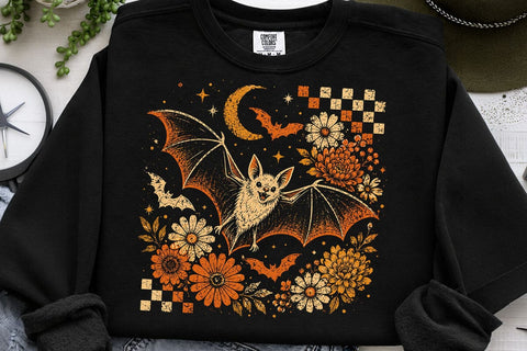 Vintage Flying Bat Halloween PNG SVG DesignDestine 
