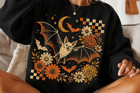 Vintage Flying Bat Halloween PNG SVG DesignDestine 
