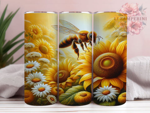 Vintage Flying Bee in Flowers 20oz Tumbler Wrap PNG, Bee Tumbler PNG Sublimation Design, Straight & Tapered Tumbler Wrap, Instant Digital Download Sublimation Li Zamperini 