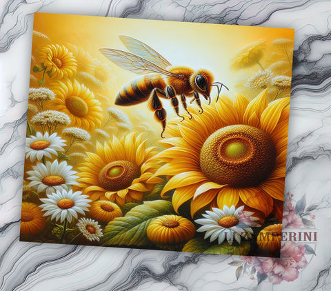 Vintage Flying Bee in Flowers 20oz Tumbler Wrap PNG, Bee Tumbler PNG Sublimation Design, Straight & Tapered Tumbler Wrap, Instant Digital Download Sublimation Li Zamperini 