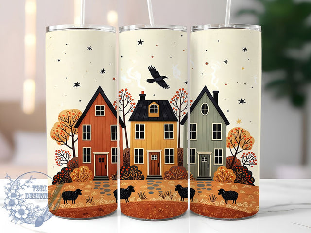 Vintage Folk Art House Tumbler, Primitive House Design, Rustic Home Art, Country Style Cup, Traditional Folk Pattern, Farmhouse Design Art, Vintage House Tumbler Sublimation ToriDesigns 