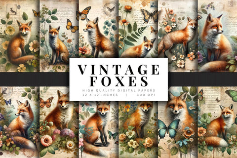 Vintage Fox Digital Paper Pack, Woodland Creatures Digital Pattern BijouBay 