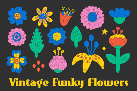 Vintage Funky Flowers Summer PNG Clipart Sublimation Rin Green 