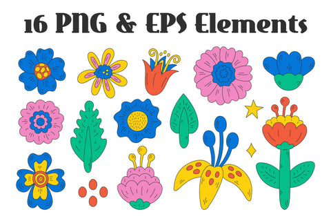 Vintage Funky Flowers Summer PNG Clipart Sublimation Rin Green 