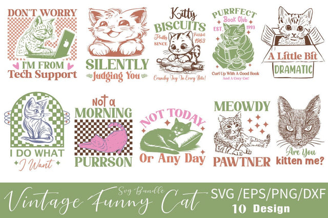 Vintage Funny Cat Sublimation Bundle SVG Angelina750 