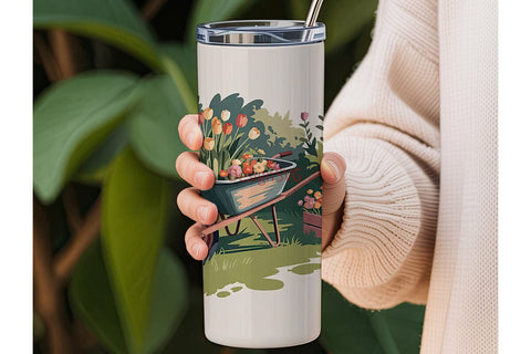 Vintage Garden Wheelbarrow 20oz Tumbler Sublimation DesignSVG 