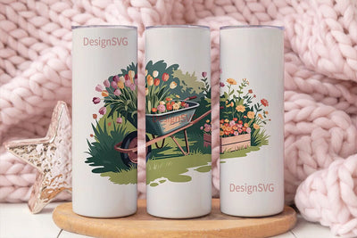 Vintage Garden Wheelbarrow 20oz Tumbler Sublimation DesignSVG 