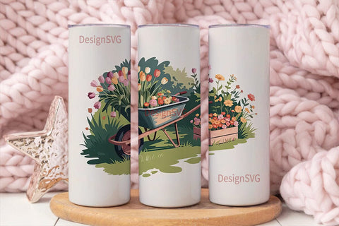 Vintage Garden Wheelbarrow 20oz Tumbler Sublimation DesignSVG 