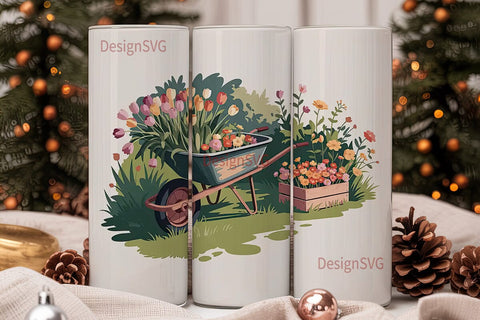 Vintage Garden Wheelbarrow 20oz Tumbler Sublimation DesignSVG 
