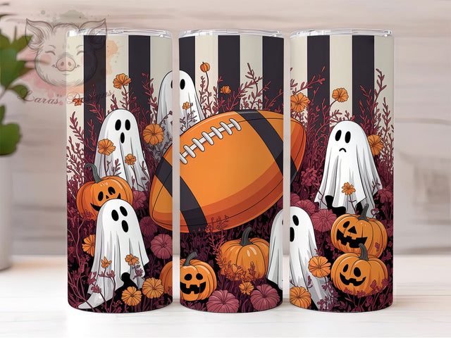 Vintage Ghost Football Tumbler, Fall Football Wrap, 20oz Sublimation, Halloween Sports Cup, Vintage Ghost Mug, Autumn Football Tumbler, Spooky Game Day Drinkware Sublimation Lara' s Designs 