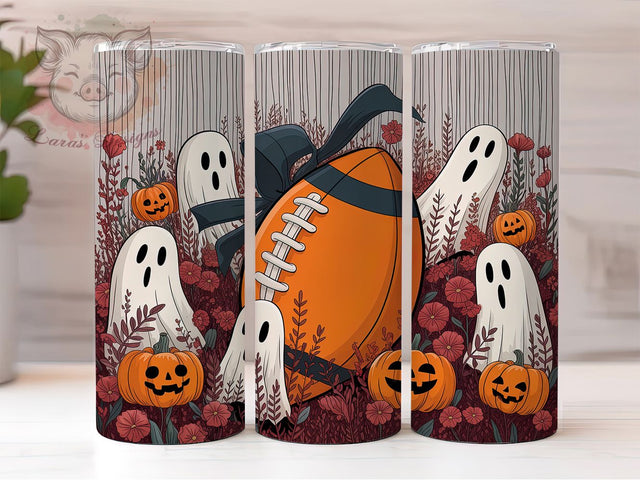 Vintage Ghost Football Tumbler, Fall Football Wrap, 20oz Sublimation, Halloween Sports Cup, Vintage Ghost Mug, Autumn Football Tumbler, Spooky Game Day Drinkware Sublimation Lara' s Designs 