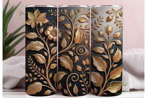Vintage Gold Floral 20oz Tumbler Wrap Sublimation PixelChick 