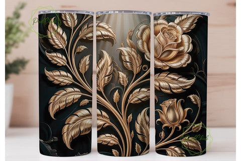 Vintage Gold Floral 20oz Tumbler Wrap Sublimation PixelChick 