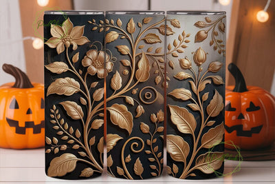 Vintage Gold Floral 20oz Tumbler Wrap Sublimation PixelChick 