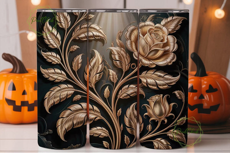 Vintage Gold Floral 20oz Tumbler Wrap Sublimation PixelChick 