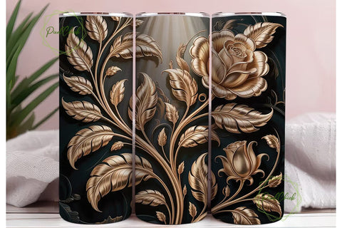 Vintage Gold Floral 20oz Tumbler Wrap Sublimation PixelChick 