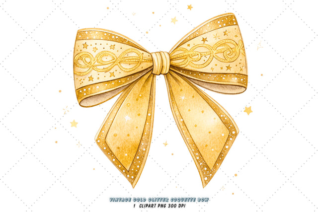 Vintage Gold Glitter Coquette Bow Clipart, vintage gold bow, glitter coquette bow, timeless bow design, gold glitter clipart, digital bow design, elegant vintage bow, glitter bow art, vintage glitter design, coquette bow art, gold sublimation design Sublimation FloridPrintables 