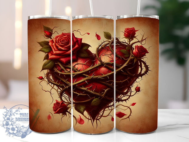 Vintage Gothic Heart 20oz Skinny Tumbler, Heart Tumbler Png, Straight & Tapered Tumbler Wrap, Instant Digital Download Sublimation ToriDesigns 