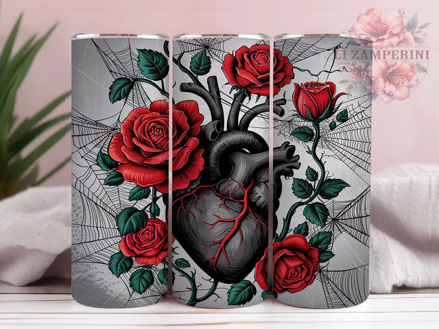 Vintage Gothic Heart 20oz Tumbler Wrap, Heart With Roses, Halloween Wrap, 20oz Sublimation, Dark Romantic, Gothic Halloween, Spooky Floral Sublimation Li Zamperini 