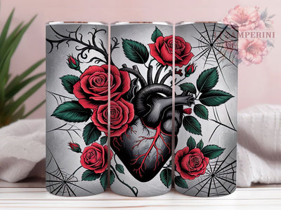 Vintage Gothic Heart 20oz Tumbler Wrap, Heart With Roses, Halloween Wrap, 20oz Sublimation, Dark Romantic, Gothic Halloween, Spooky Floral Sublimation Li Zamperini 