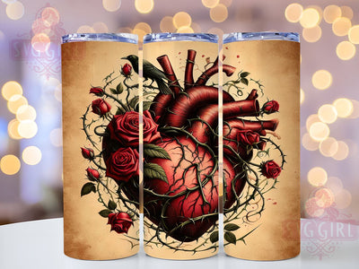 Vintage Gothic Heart 20oz Tumbler Wrap Sublimation Design, Straight Tapered Tumbler Wrap, Heart Tumbler Png, Instant Digital Download Sublimation SvggirlplusArt 