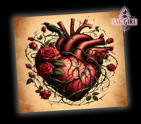 Vintage Gothic Heart 20oz Tumbler Wrap Sublimation Design, Straight Tapered Tumbler Wrap, Heart Tumbler Png, Instant Digital Download Sublimation SvggirlplusArt 