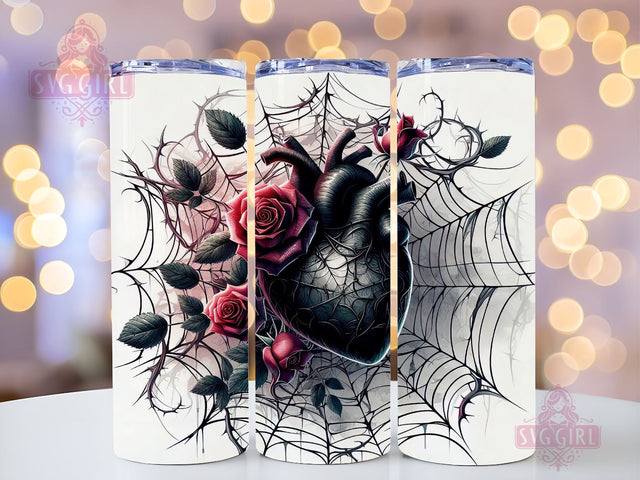 Vintage Gothic Heart With Roses Halloween 20oz Tumbler Wrap Sublimation Design, Straight Tapered Tumbler Wrap, Heart With Roses Tumbler Png, Instant Digital Download Sublimation SvggirlplusArt 