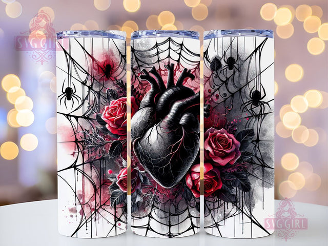 Vintage Gothic Heart With Roses Halloween 20oz Tumbler Wrap Sublimation Design, Straight Tapered Tumbler Wrap, Heart With Roses Tumbler Png, Instant Digital Download Sublimation SvggirlplusArt 