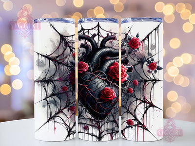 Vintage Gothic Heart With Roses Halloween 20oz Tumbler Wrap Sublimation Design, Straight Tapered Tumbler Wrap, Heart With Roses Tumbler Png, Instant Digital Download Sublimation SvggirlplusArt 