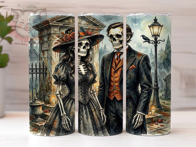 Vintage Gothic Skeleton Romance 20oz Tumbler, Gothic Skeleton, Victorian Attire, Spooky Couple, Dark Romance, Skinny Tumbler, Sublimation PNG Sublimation Lara' s Designs 