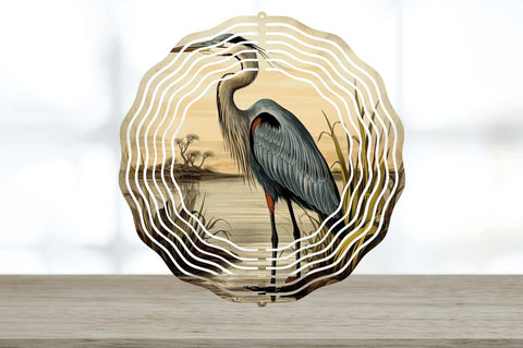 Vintage Great Blue Heron Bird Wind Spinner Sublimation Regulrcrative 