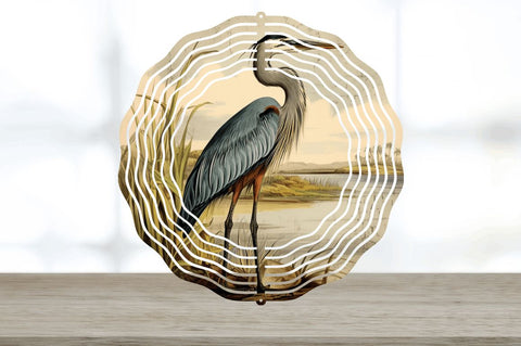 Vintage Great Blue Heron Bird Wind Spinner Sublimation Regulrcrative 