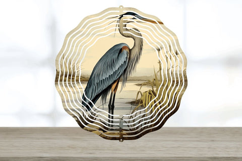 Vintage Great Blue Heron Bird Wind Spinner Sublimation Regulrcrative 
