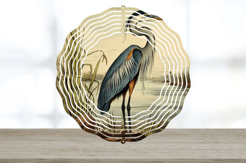 Vintage Great Blue Heron Bird Wind Spinner Sublimation Regulrcrative 