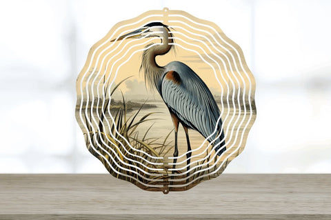 Vintage Great Blue Heron Bird Wind Spinner Sublimation Regulrcrative 