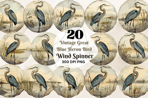 Vintage Great Blue Heron Bird Wind Spinner Sublimation Regulrcrative 