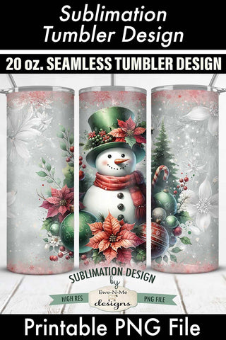 Vintage Green and Pink Christmas Snowman SEAMLESS 20 oz. Tumbler Design Sublimation Ewe-N-Me Designs 