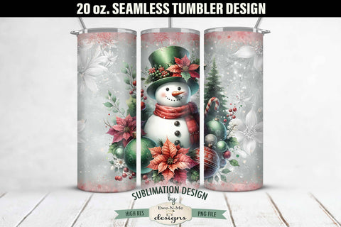 Vintage Green and Pink Christmas Snowman SEAMLESS 20 oz. Tumbler Design Sublimation Ewe-N-Me Designs 