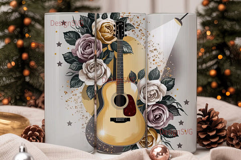 Vintage Guitar & Roses 20oz Tumbler Wrap Sublimation DesignSVG 