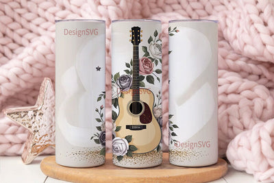 Vintage Guitar & Roses 20oz Tumbler Wrap Sublimation DesignSVG 