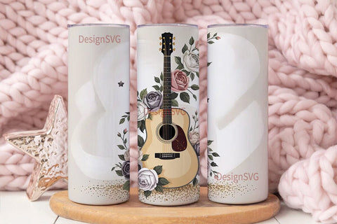 Vintage Guitar & Roses 20oz Tumbler Wrap Sublimation DesignSVG 
