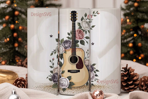 Vintage Guitar & Roses 20oz Tumbler Wrap Sublimation DesignSVG 