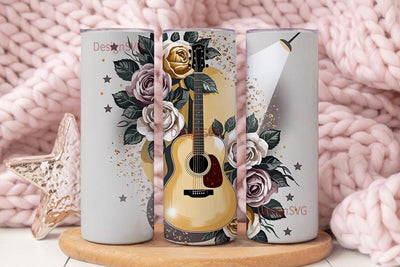 Vintage Guitar & Roses 20oz Tumbler Wrap Sublimation DesignSVG 