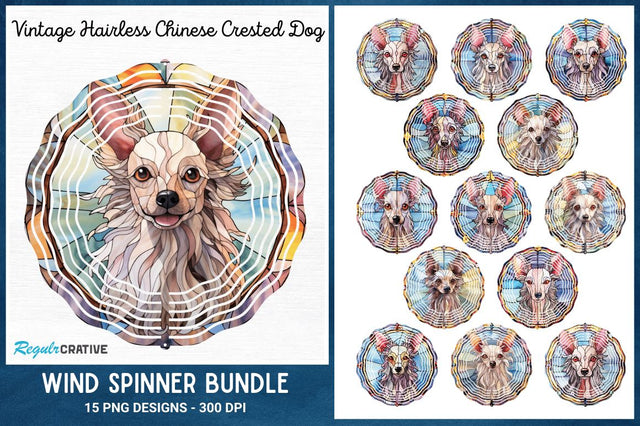 Vintage Hairless Chinese Crested Dog Wind Spinner Sublimation Regulrcrative 